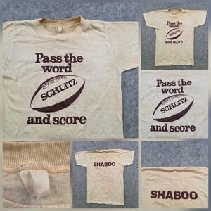 VTG 70s Schlitz Shaboo T Shirt Mens XS? Beige Football Beer Graphic‎ Promo Tee